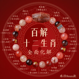 聚旺阁普陀山十二生肖本命年蛇年水晶发晶三合六合手串送礼女款礼物 【生肖鼠】三合六合-8mm-已过香