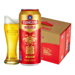 青岛啤酒福如东海 罐啤喜宴酒啤酒 原麦汁浓度10°P 500mL 12罐