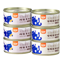 WOWO喔喔猫罐头猫零食 宠物猫咪零食金枪鱼罐头 鸡肉羊奶猫湿粮 鸡丝/金枪鱼羊奶混合 80g*6罐