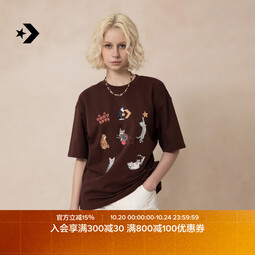 匡威（Converse）官方 猫咪图案印花复古短袖女T恤WCH662 WCH662-J9T XS (150/76A)
