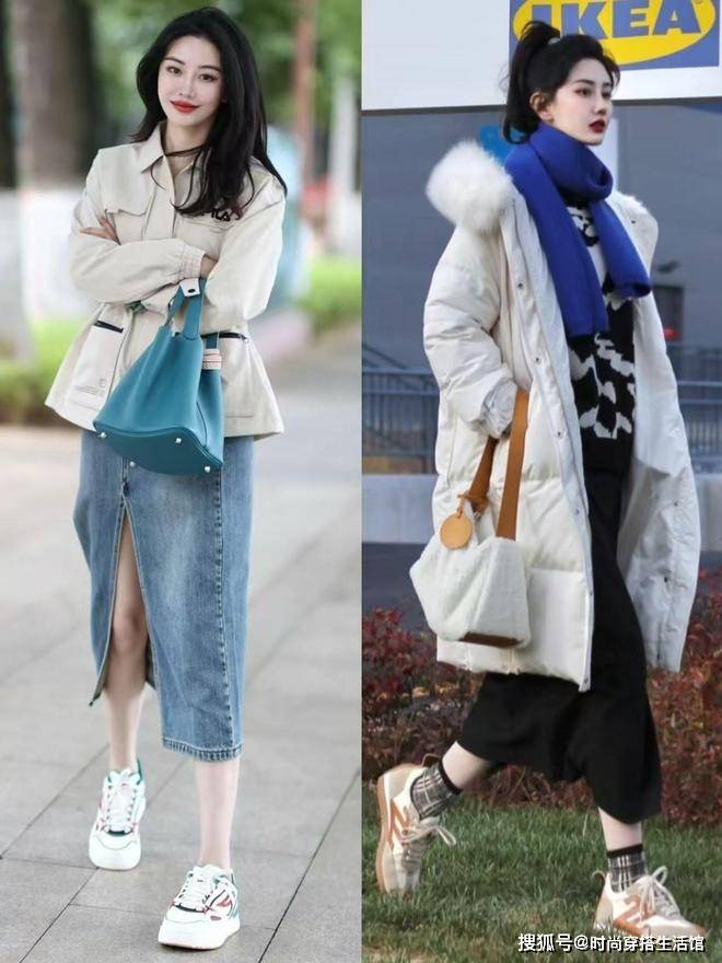 降温后才发现：满大街都是“裙子+运动鞋”时髦又有女人味，真美