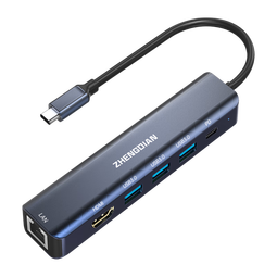 阿卡西斯整电Type-C扩展坞千兆网线口拓展坞HDMI转接头USB-C适用苹果mac华为笔记本电脑USB3.0 带供电7HN6