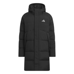 adidas 拒水暖「芯」科技长款保暖鸭绒连帽羽绒服男女阿迪达斯 黑色   XXS  