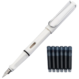 英雄(HERO)钢笔359 正姿 白色 EF尖薄厚片工艺学生练字钢笔 (附加6支墨囊颜色随机)铱金钢笔签字笔