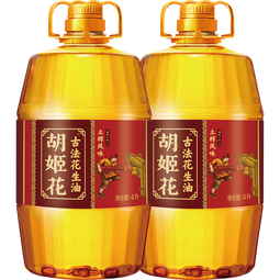 胡姬花古法花生油8L组合（土榨风味4L+古法花生油4L） 压榨一级 4L*2桶