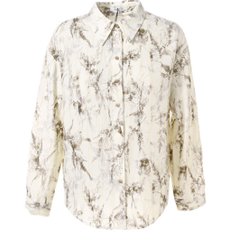 百图betu女装秋季新款衬衫翻领印花波纹肌理衬衣长袖衬衫2409T48 浅卡其绿 XS