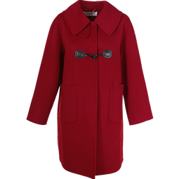 百图betu女装冬季新款毛呢外套娃娃领拼皮对扣羊毛大衣女2412T06 红色 XS