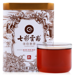 七彩云南茶叶 普洱茶熟茶 勐海 名门普洱 特级散茶200g/罐 可泡陈皮