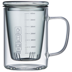 美斯尼 加厚玻璃茶杯刻度杯量杯茶水分离玻璃杯带过滤居家办公泡茶器