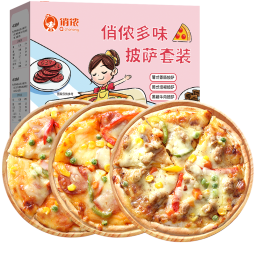俏侬 多味披萨750g/3盒(香肠 培根 牛肉)半成品披萨 马苏奶酪芝士