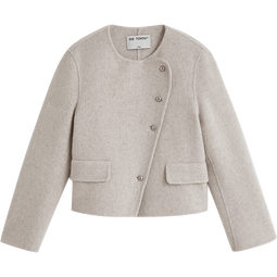 初语双面呢外套女2025秋冬新款圆领短款羊毛开衫复古小香风上衣 燕麦色 S