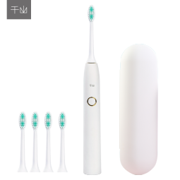 千山电动牙刷男女士软毛刷头净白杀菌成人自动电牙刷学生情侣声波生日礼物送男女友Q5 冰莹白|4刷头+便携盒+杯架