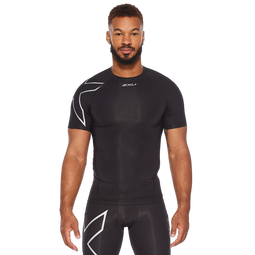 2XU Core系列压缩衣 专业训练田径跑步越野健身服男短袖速干紧身衣 黑/银反光Logo XS