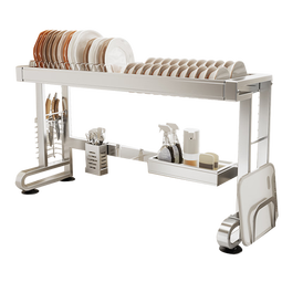 四季沐歌304不锈钢厨房水槽置物架碗碟用具洗碗架沥水架可伸缩水池收纳架 【304不锈钢】单层86cm长套装