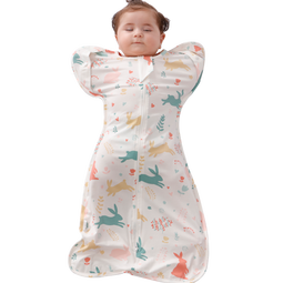 安舒棉婴儿防惊跳睡袋天竹纯棉秋冬幼儿防踢被投降式四季款包被 小兔子（亲肤单层）适合25℃以上 M码【适合体重8-15斤】