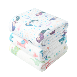 洁丽雅纯棉纱布婴儿浴巾超柔软瞬吸水洗澡巾纱布幼儿童宝宝新生婴儿用品 【夏季款】小鲸鱼 3层65*90cm