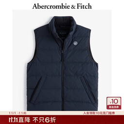 Abercrombie & Fitch男装24秋冬美式LOGO保暖抗风抗水立领羽绒马甲外套132-4152 藏青色 XS (170/84A)