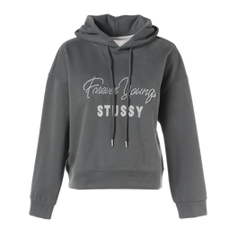 百图betu女装冬季新款卫衣连帽字母珠片牙刷绣宽松卫衣女2411X05 灰色 S