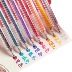金值 单盒8色混装彩色闪光啫喱笔 手账专用亮晶晶发光闪粉 变色荧光流沙珠光绘画 儿童闪亮啫哩笔