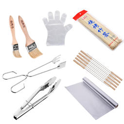 尚烤佳（Suncojia）烧烤配件套装竹签食品夹炭夹油刷不锈钢木柄烧烤签手套铝箔锡纸