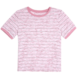 百图betu女装2025夏季新款T恤圆领撞色领边混色针织舒适短袖女2503X06 粉红 XS