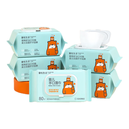 蓬松生活纯水湿巾个人护理私处珍珠纹宝宝手口可用护臀湿纸巾纸擦屁屁 【50g经典款】80抽*4包