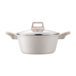 京东京造 汤锅 白麦饭石色不粘汤锅家用煮炖锅 燃气电磁炉通用 带蒸格24cm