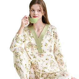 雅特茂[带胸垫]月子服纯秋冬产后棉孕妇产妇待产喂奶哺乳衣家居服 1470柠檬兔-夏透气棉-送可拆胸垫 M