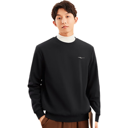 鸿星尔克舒暖绒|卫衣男秋冬新款加厚保暖休闲长袖套头衫运动服上衣男装 正黑 M