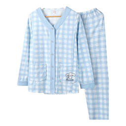 雅特茂免穿文胸孕妇纯开衫秋冬款棉月子服产后哺乳衣棉毛衫睡衣家居套装 （带胸垫）轻柔暖丨蓝 送头巾 M