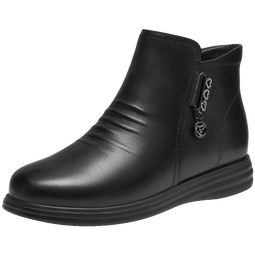 红蜻蜓秋冬老人棉鞋厚绒保暖皮鞋短靴中老年防滑女靴WTC43709黑色35