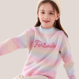 多妙屋女童毛衣儿童秋冬新款毛线衣中大童洋气套头针织衫男孩上衣打底衫 粉紫色 粉色 120 cm
