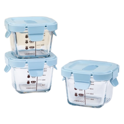 英氏（YEEHOO）辅食盒新生婴儿玻璃保鲜盒冷冻冰格密封储存宝宝辅食碗可蒸煮 天空蓝（三个装）