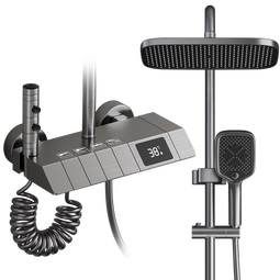 荣事达淋浴花洒套装精铜主体智能数显四功能花洒全套卫浴室内增压淋浴器