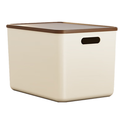 稻草熊桌面杂物收纳盒玩具零食整理箱衣柜客厅家用储物盒塑料置物箱子 【带盖-奶啡色】一个装 大号18L-【35*25*20.5cm】