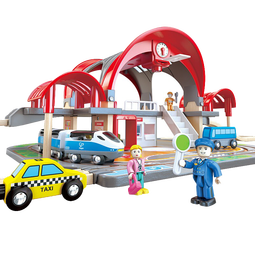 Hape德国Hape小火车轨道玩具木质积木拼装拼插套装多功能儿童火车玩具 豪华城市火车站E3725