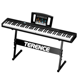 特伦斯折叠钢琴88键便携式电钢琴成人儿童电子琴重力度键盘V30pro家用 炫酷黑+专用琴包