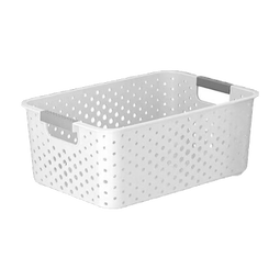 稻草熊家用杂物收纳筐零食化妆品桌面厨房卧室储物盒整理盒塑料收纳盒子 白色中号-单个装