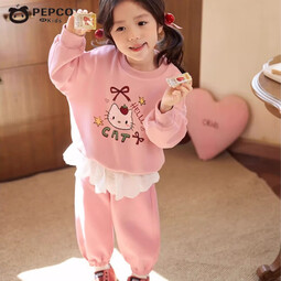 小猪班纳（PEPCO）女童卫衣套装可爱卡通印花秋季新款儿童洋气秋装宝宝屁帘裤两件套 MTH【猫咪】套装-粉色 73 (建议身高55-65cm)
