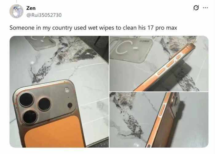 "星宇橙"配色再出问题，苹果回应iPhone17PM被湿巾擦掉色