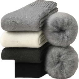 北极绒超厚加绒加厚袜子男秋冬长筒毛绒保暖中筒棉袜老年人东北高 【卡其2+浅灰2+咖啡】 5双 均码