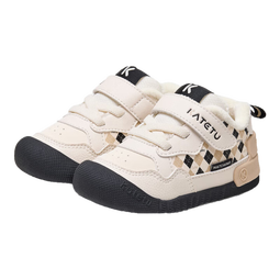 卡特兔婴儿学步鞋冬季加绒童鞋幼儿园小白鞋室内鞋保暖防滑新年儿童棉鞋 白棕黑-棋盘格 19 内长12.0cm  脚长11.0-11.5