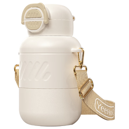 英氏（YEEHOO）儿童保温杯婴儿316不锈钢水壶一岁以上大容量直饮杯宝宝吸管水杯 奶咖色 500ml