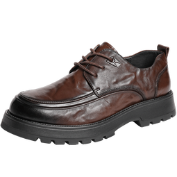 百丽（Belle）男鞋通勤商务皮鞋褶皱牛皮秋季加绒厚底正装鞋A1422AM4预售 棕色-单里 38 (240mm)