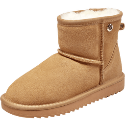 意尔康女靴雪地靴女冬季东北加绒保暖棉鞋休闲百搭中筒靴子女 土黄色 加绒 35