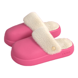 朴西防水棉拖鞋女士秋冬季居家室内保暖可拆卸毛绒拖鞋厚底增高男士 树莓红 36-37
