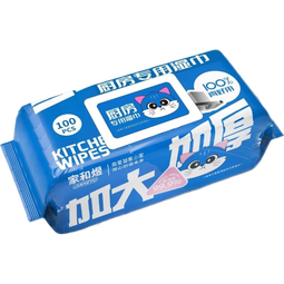 【巨无霸】大蓝猫厨房湿巾超大包100抽油烟机去油污湿纸巾加厚 大包厨房湿巾 1层 100抽*2包