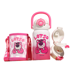 正版迪士尼水杯儿童保温杯双饮杯学生上学专用水壶316食品级水杯 草莓熊 500ML