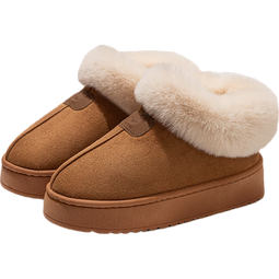 外穿雪地靴月子鞋保暖鞋高帮棉鞋女棉靴秋冬季居家棉拖鞋女包头拖 卡其色 40-41