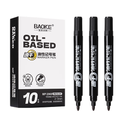 宝克（BAOKE）MP2968 记号笔 单头速干油性快递物流笔 黑红蓝三色标记笔 签字办公文具记号笔 【2~3mm单头粗杆】黑色 10支/盒